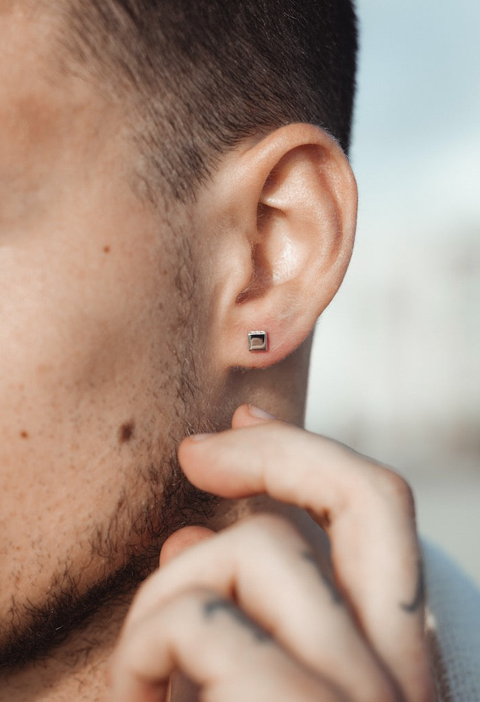 Silver Button Earring