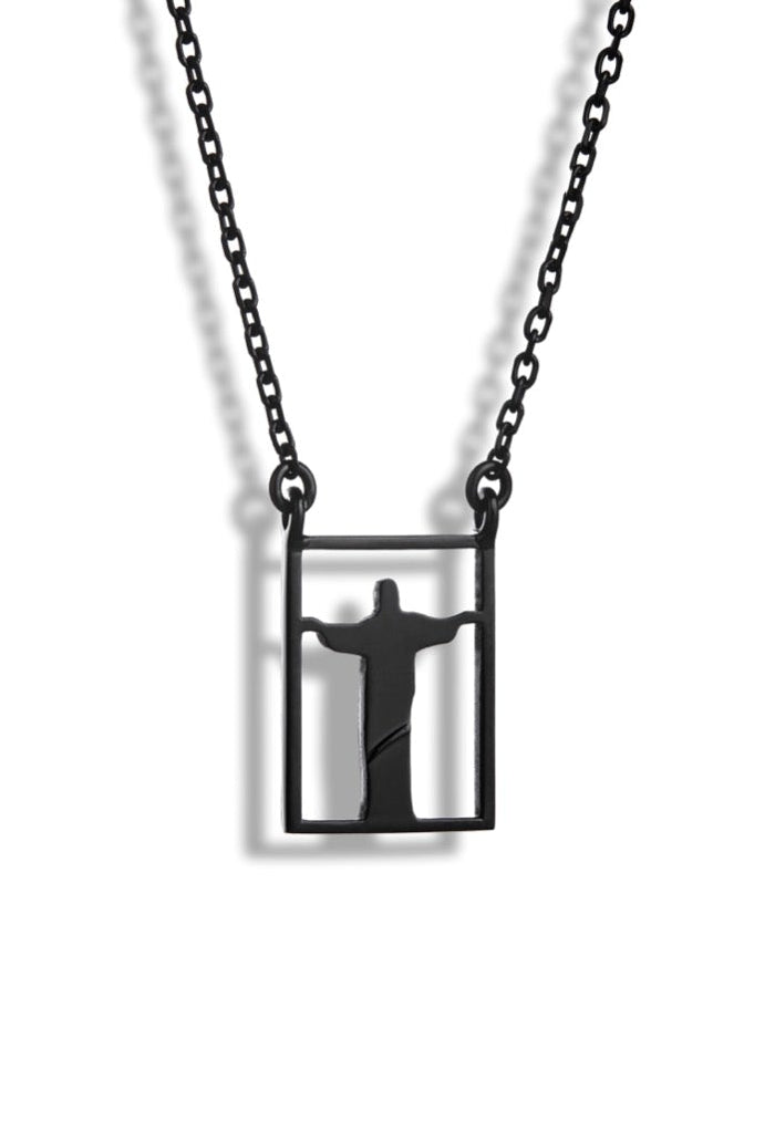 Escapulário de Aço Inoxidável Preto Cristo Redentor